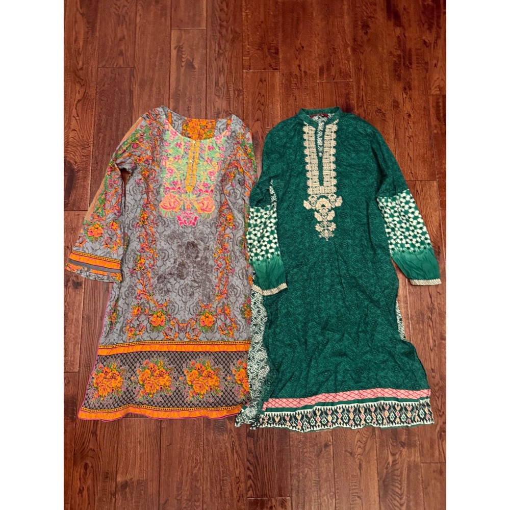 Green Pink Embroidered Longline Tunic Geometric Print Kurta lot Top Women 12
Med
